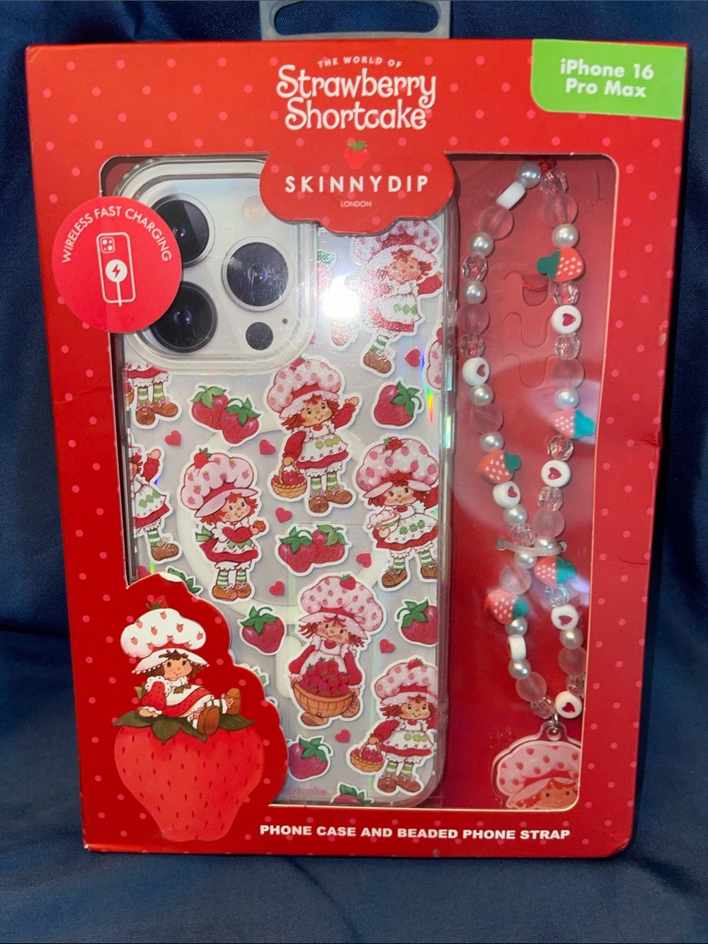 Skinnydip x Strawberry Shortcake iPhone 16 Pro Max Case with Pink Beaded Strap